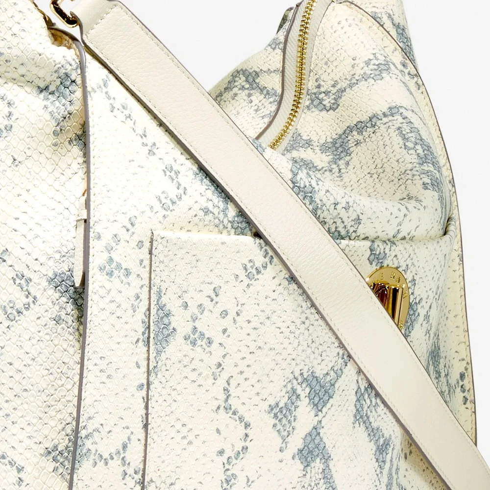 ๐๐๐๐ ๐๐๐๐ Leather Turnlock Snake Bag Off-White Bone Gray GORGEOUS! - Picture 3 of 16